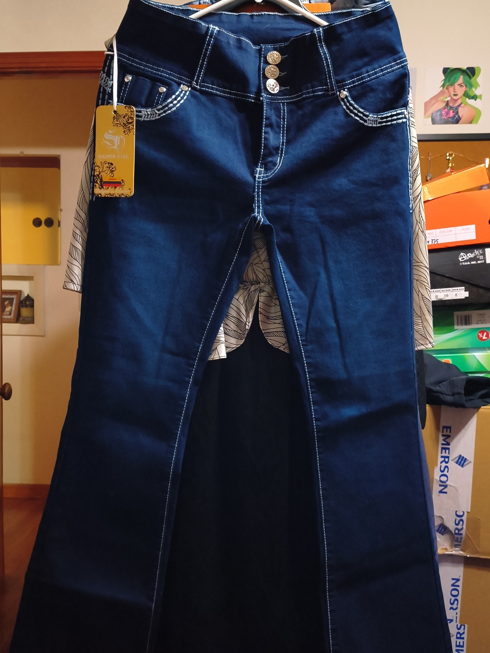 (30x29) Silver Diva Push Up Stretch high waisted flare Jeans with rhinestones